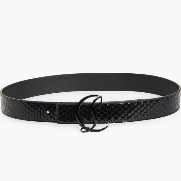 NEW Christian Louboutin Black Hardware and Black Snake Embossed Belt Size 85 - Picture 2 of 7